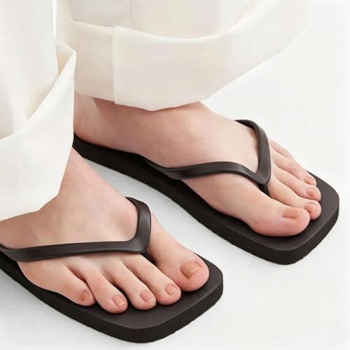 BBXWANG Unisex Flip Flops for Women Men Square Rubber Slip-Resistan Flip Flops Sandals for Shower Beach Pools (Brown, Adult, Women, 7, Numeric Range, UK Footwear Size System, 8, Medium) — view 2