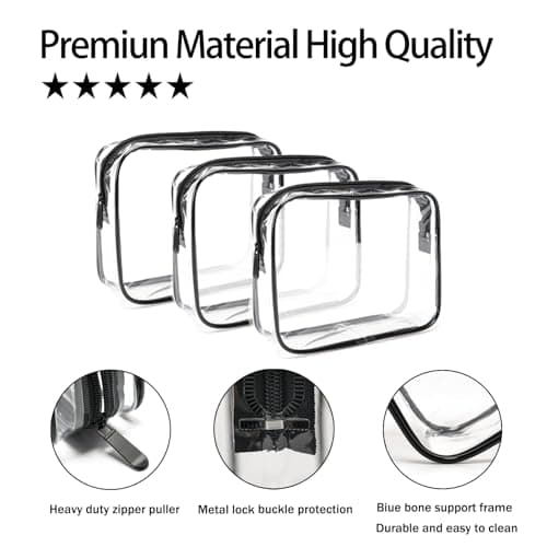 3 Pcs Clear Toiletry Bags for Travel, TSA Approved See Through Wash Bag, Waterproof PVC Clear Makeup Bag Cosmetic Pouch, Transparent Liquid Bags for Airport Hand Luggage — view 2
