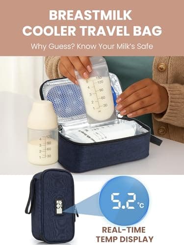 WIBOND Breast Milk Bag, Real-Time Temperature Display Cooler Travel, Holds 4-6 Breastmilk Storage Bag with 2 Ice Pack — view 2
