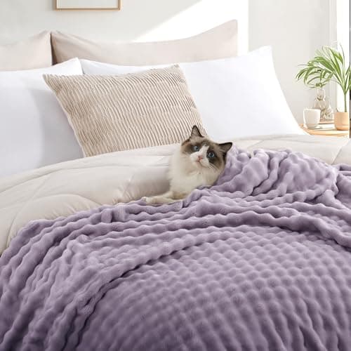 RUIKASI Fleece Throw Blanket for Sofa - Lavender Purple Single Fluffy Bubble Throws Cozy Blanket with Reversible Design, Throw 130x150 cm — view 6