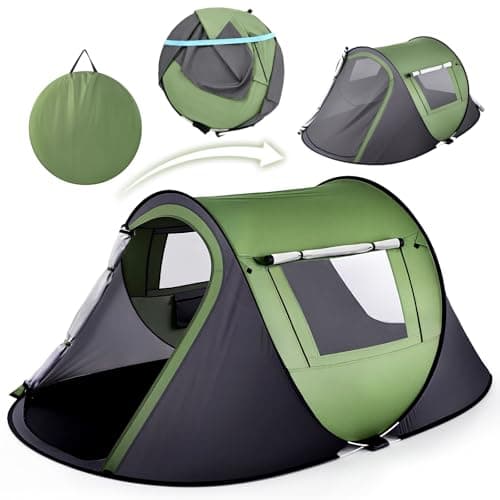 Warmiehomy Pop Up Tent 2-3 Man, Instant Family Camping Tent, Green