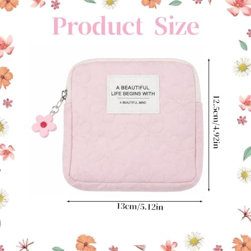 Pink Mini Makeup Bag, Cute Floral Print Pattern Emergency Kit Bag for Girls — view 2