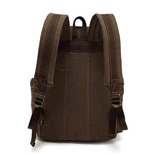 Vintage Unisex Casual Leather Backpack Canvas Rucksack Bookbag Satchel Hiking Backpack Travel Outdoor Shouder Bag (Brown) — view 6