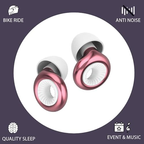 Reusable Ear Plugs for Sleep - Noise Cancelling, Snoring, Travel, and Concerts | 25dB Hearing Protection with Noise Reduction | Comes with 8 Ear Tips and XS/S/M/L - Black (Rose Gold) — view 2