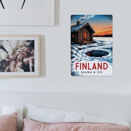 Finland Sauna Ice Cabin Winter Travel Arctic Metal Tin Sign — view 3