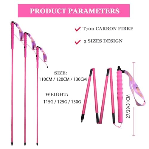 OKHEALING High Strength Carbon Fibre Trekking Poles 2 pcs, Folds Into 5 Sections, Lightweight and Strong, Protects Joints, Suitable for Hiking, Trekking and Mountaineering (Pink, 130cm) — view 4
