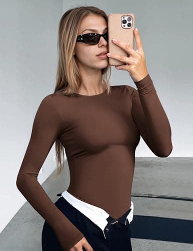 Ekouaer Womens Long Sleeve Tops Thermal Tee 1pcs Braun L — view 5