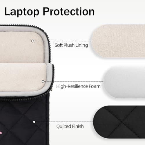 JOOEER 13-14" Laptop Sleeve, Bow Embroidered with Storage Pouch, Black — view 4