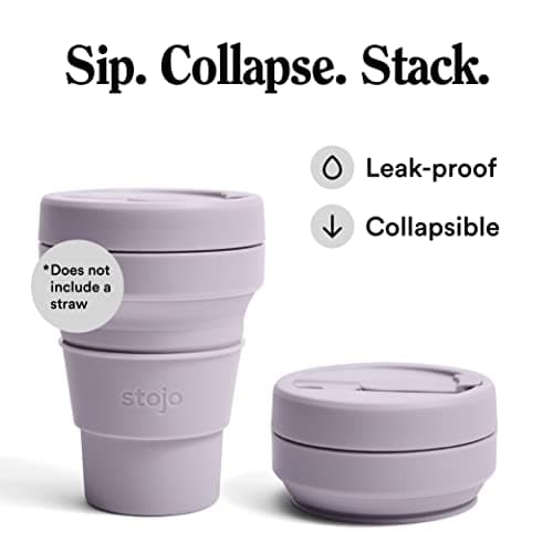 STOJO On-The-Go Collapsible Coffee Cup - 12oz / 355ml - Reusable & Foldable Silicone Travel Mug with Lid - Portable, Pocket Size - Dishwasher Safe - Lilac — view 2