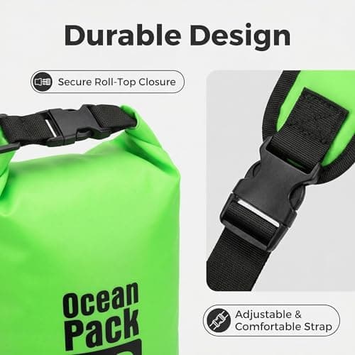RONGZUBAT 2L Waterproof Dry Bag, Small Roll Top Dry Sack for Phone, Keys and Essentials, Lightweight Waterproof Bag for Kayaking, Paddle Boarding, Beach, Swimming, Camping and Travel - Green — view 5