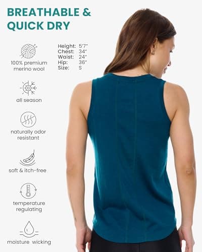 Merino.tech Women’s Merino Wool Tank Top - Active Lightweight Undershirt Moisture Wicking Breathable Base Layer (Medium, Deep Teal Highneck) — view 2