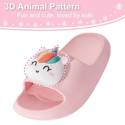 Kids Sliders Toddler Summer Slippers for Boys Girls Beach Flip Flops Anti-Slip Pool Shower Slide Sandals for Children Pink Horse 762 Toddler UK 5/5.5 (Label Size 150mm) — view 3