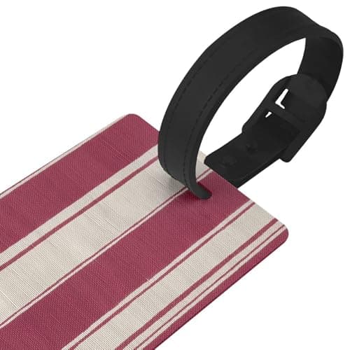 Linen Texture Burgundy and Cream Stripes Luggage Tags Name Id Label Suitcase Tags, Ideal for Travel Cruise Backpacks Bag — view 3