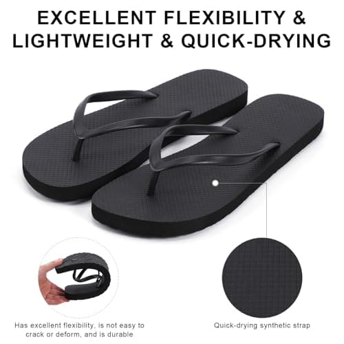 BBXWANG Unisex Flip Flops Ladies Womens Mens Black Flip Flops Rubber Flatform Beach Flipflops Shower Swimming Pool Shoes (Black, Adult, Men, 6, Numeric Range, UK Footwear Size System, 7, Medium) — view 3