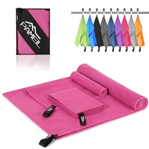 Pameil Microfibre Towel,3 Set(80 x 40cm x2 +160 x 80cm) Large Microfibre,Quick Dry Towel,Gym Workout Travel Swimming Beach Camp Outdoor Hiking (Rose Red)