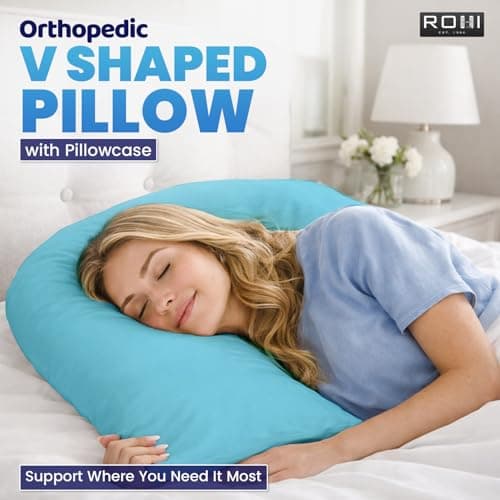 Rohi Orthopaedic V Pillow with Pillowcase – Anti Allergy Triangle pillows for Adults, Nursing, Maternity & Pregnancy – Extra Hollowfibre Cushioning to Supports Neck, Head & Back (Sky Blue) — view 2