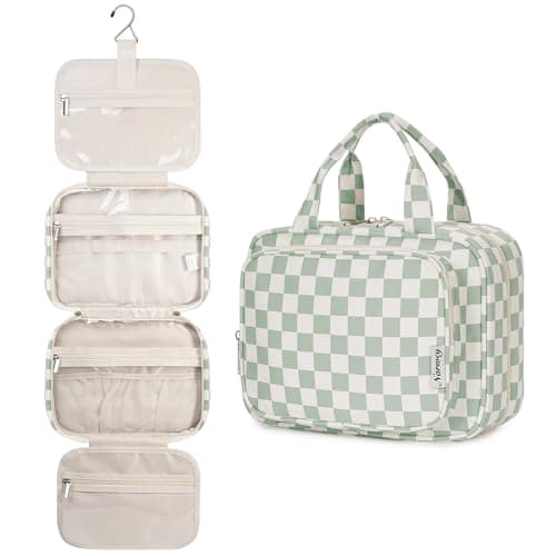 Narwey Checkered Hanging Travel Toiletry Bag for Women Toiletries Wash Bag