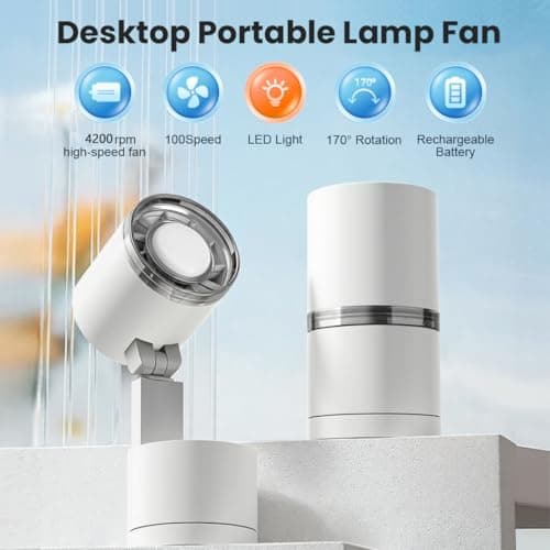 UN UNITEDTIME Portable fan- Battery Operated Fan - 100 Speeds- LED Lighting- Table fans for Outdoor, Camping, Tent, Travel, Bedroom, Cruise RV (White) — view 2