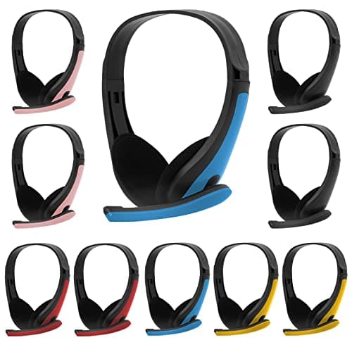 SZBPHS 20 Packs Headphones Bulk with Microphone for Classrooms Student Headsets Durable Wired Kids Disposable On Over Ear Earphones Class Set 5 Multiple Colors School Airplane Travel Business Office