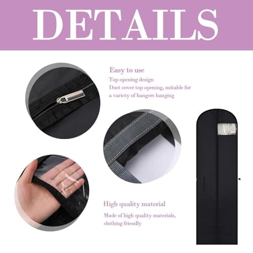 2 Pcs 60 x 180cm Dress Covers - Long Garment Bags, Eco-Friendly, Waterproof, Anti-mite, Breathable With Zip (Black) — view 3