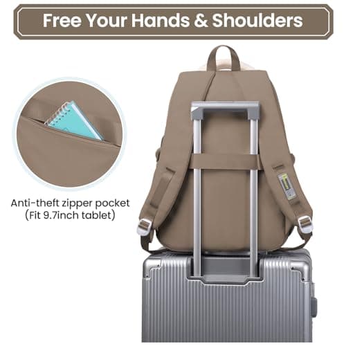Amythe School Backpacks for Girls with Pendant, Water-Resistant, Brown — view 5