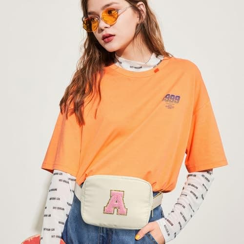 YOOLIFE Gifts 4 5 6 7 8 9 10 11 12 13 14 15 Year Old Girl, Initial Bum Bags Waist Bag Fanny Pack Crossbody Bags Purse Sling Bag, Personalized Gifts for Girls Kids Friend Daughter Sister Niece, Beige E — view 2