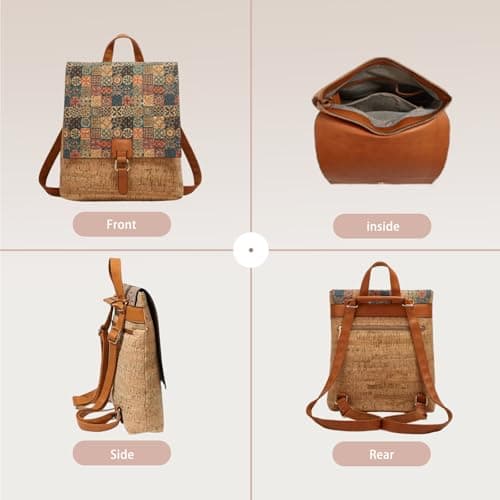 CORIOS Boho Backpack Women Daypacks with Ethnic Pattern Bohemian Style Shoulder Handbag Multipurpose Convertible Purse Teenager School Bag Bookbag Cork Fabric Rucksack for Travel Outdoor Rose Gold — view 6