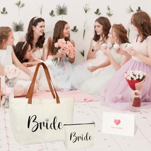 Bride Gifts Canvas Tote Bag with Makeup Bag,Bride to Be,Bridal Shower Gift — view 2