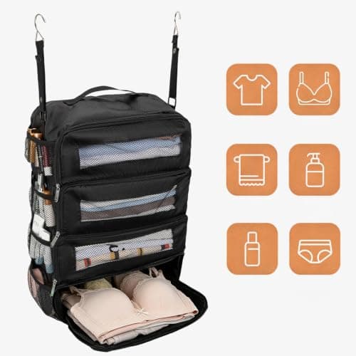 Suitcase Organizer, Travel Luggage Organizer Portable Hanging Travel Shelves Collapsible Hanging Packing Cubes for Carry on Suitcase, Black-M, M, Modern (Pure Black) — view 4