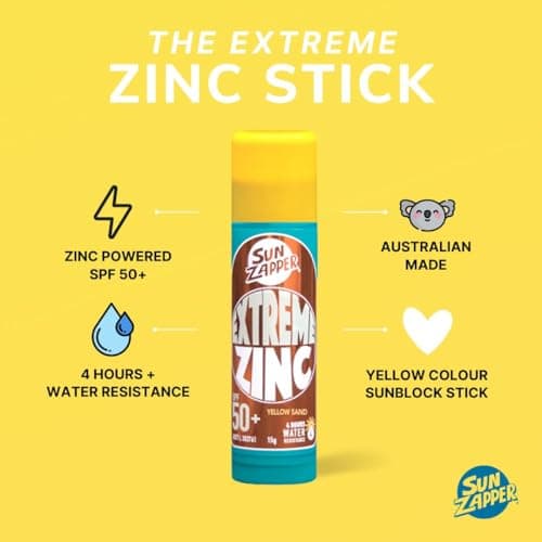Sun Zapper Zinc Stick - Yellow Colour Sunblock Stick SPF 50+ Zinc Oxide Face Mineral Sun Cream Made in Australia — view 2