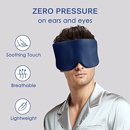 OLESILK Sleep Mask, 100% Natural Mulberry Silk Eye Mask for Women and Men with Adjustable Strap, Large in Size, Blindfold for All Night Sleep, Navy — view 4