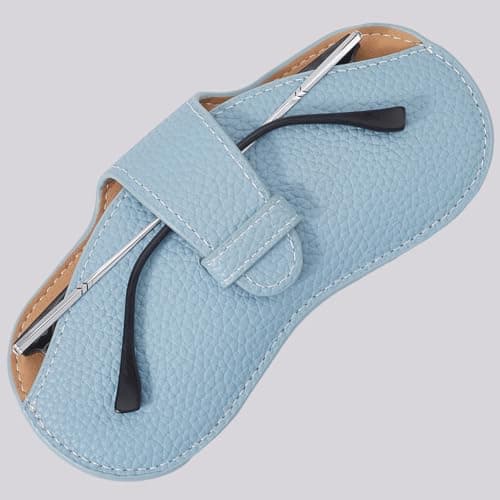 CREATCABIN Slim Glasses Case Soft Sunglasses Case Leather Portable Lightweight Eyeglass Spectacle Cases Pouch Bag Travel Protective Cover Gift for Women Men Holiday Vacation 6.9x3.4 Inch Sky Blue — view 6