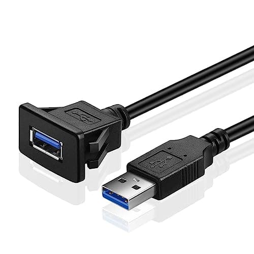 baolongking USB Panel Flush Mount Cable USB 3.0 Extension USB Mount, Dash Mount, Flush Mount, Panel Mount Cable, For Car, Boat, Motorcycle (Square Single USB 3.0 1M) — view 3