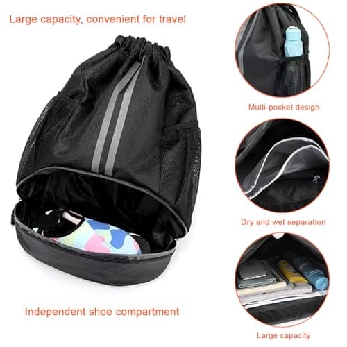 Drawstring Gym Bags,Lightweight Sports PE Bag,with Shoe Compartment — view 2
