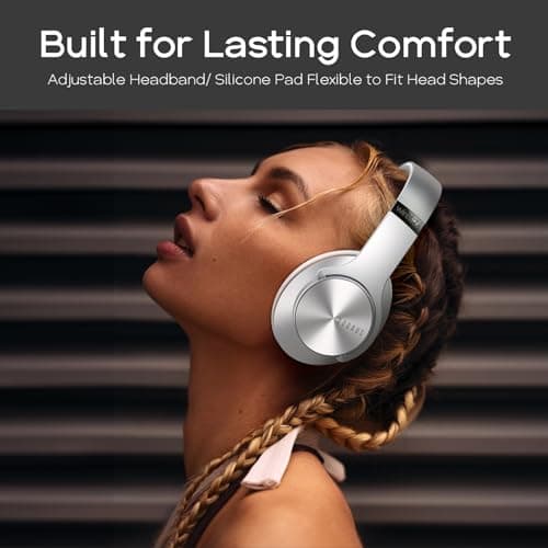 DOQAUS Bluetooth Headphones Over Ear, 90H Playtime, Bluetooth 5.3 Wireless Headphones, 3 EQ Mode, Foldable Hi-Fi Stereo Bass Headphones Wireless, Soft Earpad, Built-in Mic, for Phone PC Travel(Silver) — view 4