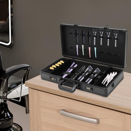 Barber Carrying Case 55 * 27 * 10cm Beauty Professional Tool with Shoulder Strap, Barber Travel Organizer Combination Lock Design Hairdresser Organizer for Storing Hair Styling Tools, Barber Supplies — view 3