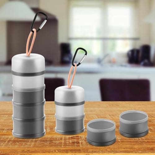 2 Pack Stackable 4-Layer Protein Powder Container, 120ml Per Compartment Leakproof Portable Powder Dispenser with Carabiner for Fitness Travel-KongWLing — view 4