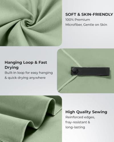 Chakipee Quick Dry Microfibre Towels Travel & Camping Microfiber Towel. Fast Drying, Super Absorbent & Ultra Compact for Travel, gym, sports, camping, Beach & hiking, 1 Pack, 120 x 60cm, Army Green — view 3