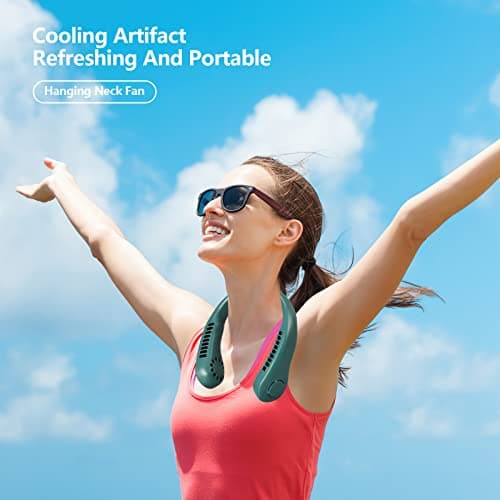 Portable Neck Fan,5 Speed Hanging Bladeless Neck Fan,360° Airflow (green) — view 3
