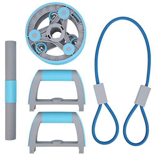 Multifunctional Abdominal Wheel Fitness Training Roller Set, Wireless Compact Gym Equipment with Lifting Handles, Direct Grip Handle and Latex Pull Strap for Home, Travel and Full (Blue)