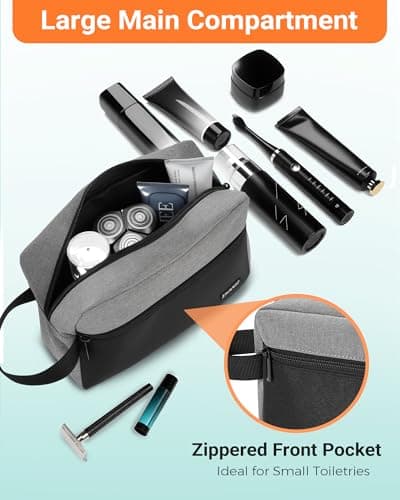 Elviros Lightweight Hanging Travel Toiletry Bag for Women Men, Black&Grey — view 3