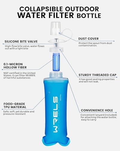 WRELS Collapsible Water Filter Bottle,500ml Ultralight Soft Flask with Filter for Camping, Hiking,Backpacking,Trail Running — view 2