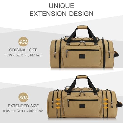 Laripwit Expandable Duffle Holdall Bag for Men 45-50L Medium Travel Duffel Bag Unisex Gym Sports Bag with Shoulder Strap | Multi-Pockets for Weekend Overnight Luggage, Brown — view 3