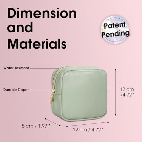 Wandering Nature Small Makeup Bag for Purse Zipper Cosmetic Bag for Women Pouch Travel Eco Vegan Leather Make Up Organizer for Toiletry Bag Water Resistant Gift Idea, Black, Green, Mini, Makeup Bag — view 3