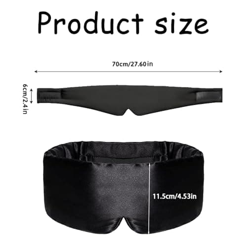 SSKHE Silk Sleep Mask for Women Men, Satin Blackout Eye Night Mask Headband with Kids for Home Sleep Travel Shift Work Nap Yoga Snooze Soundproof Cooling for Airplane Essentials (Black, One Size) — view 2