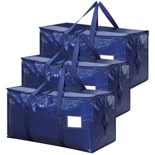 3 Pack 90L Moving Bag Moving Box with Lid, College Dorm Storage Bag, Blue