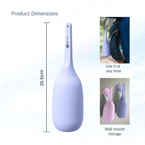 ZEY LUXE Upgraded Handheld Travel Bidet, Peri Bottle – Strong Pressure Manual Portable Bidet for Postpartum Care, Feminine Hygiene, Soft Squeeze, Wall-Mountable Hook, Carry Bag (Purple, 400 ML) — view 6