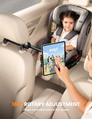 Lamicall Car Headrest Tablet Holder - [Foldable Clip] Extendable Car Tablet Mount for Kids, 360° Rotating Backseat Mount for iPad Pro 13/11/10.5/9.7, Air Mini 7 6 5 4 3, Tab, Phone, 5.4-13” Devices — view 4