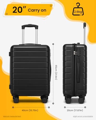 Shavont 20 Inch Cabin Suitcase 55x40x20cm Carry on Hardshell Luggage(Black) — view 4