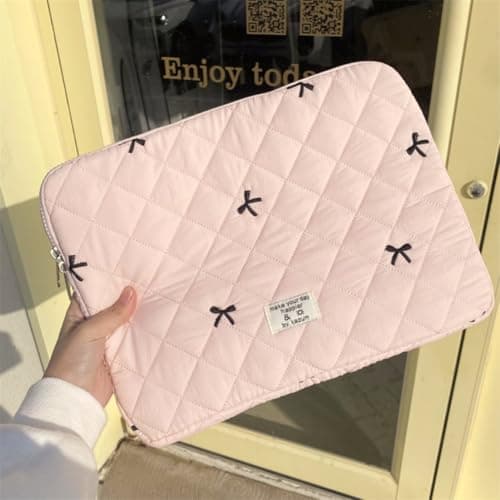 Flintronic 14In Laptop Sleeve, Cute Floral Quilted Laptop Case, Bow Quilted Lap-top Carrying Case, Portable Puffer Padded Lap-top Sleeve, Compatible with MacBook, Asus, Dell, HUAWEI — view 6